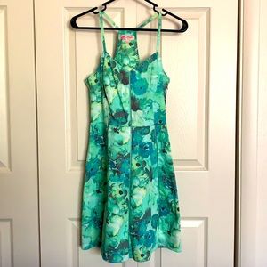 Candie’s blue, green & black floral mid length summer dress